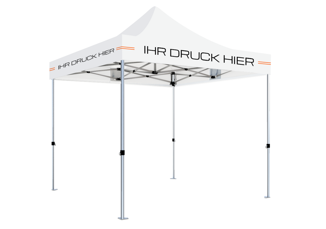 Faltpavillon 3x3 m – STORM Faltzelt – 45 mm Sechskant-Aluminium STORM45 Serie / 230g/m²-Teilbedruckung Oxford-Polyester / Weiß – 1