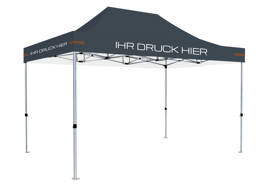 Faltpavillon 3x4,5 m - STORM Faltzelt – 45 mm Sechskant-Aluminium STORM45 Serie / 230g/m²-Teilbedruckung Oxford-Polyester / Anthrazit – 1