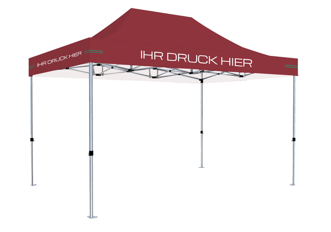 Faltpavillon 3x4,5 m - STORM Faltzelt – 45 mm Sechskant-Aluminium STORM45 Serie / 230g/m²-Teilbedruckung Oxford-Polyester / Burgund – 1