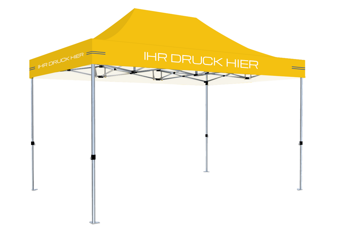 Faltpavillon 3x4,5 m - STORM Faltzelt – 45 mm Sechskant-Aluminium STORM45 Serie / 230g/m²-Teilbedruckung Oxford-Polyester / Gelb – 1