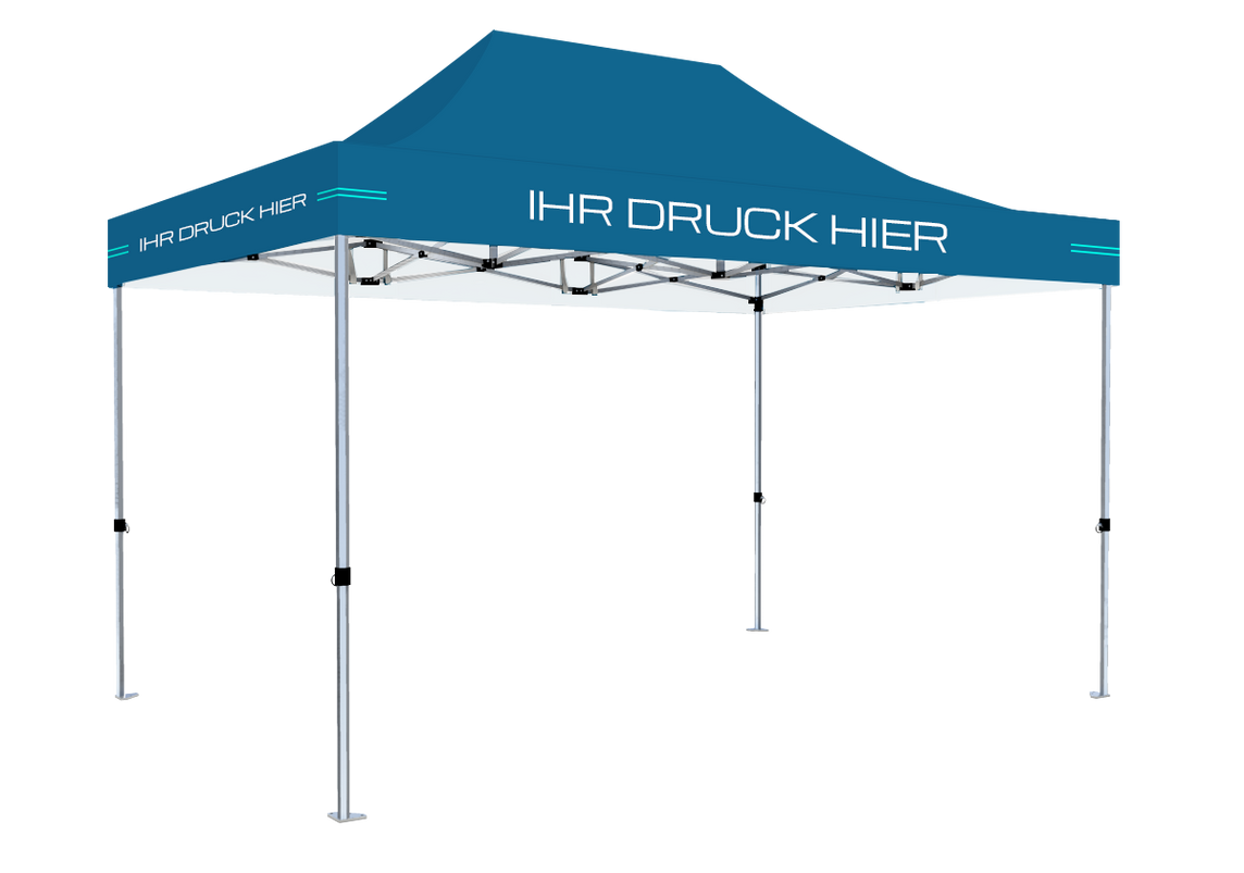 Faltpavillon 3x4,5 m - STORM Faltzelt – 45 mm Sechskant-Aluminium STORM45 Serie / 230g/m²-Teilbedruckung Oxford-Polyester / Himmelblau – 1