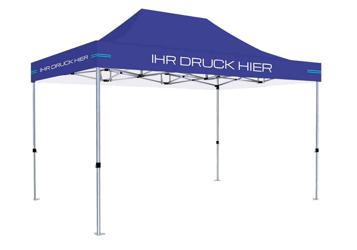 Faltpavillon 3x4,5 m - STORM Faltzelt – 45 mm Sechskant-Aluminium STORM45 Serie / 230g/m²-Teilbedruckung Oxford-Polyester / Königsblau – 1