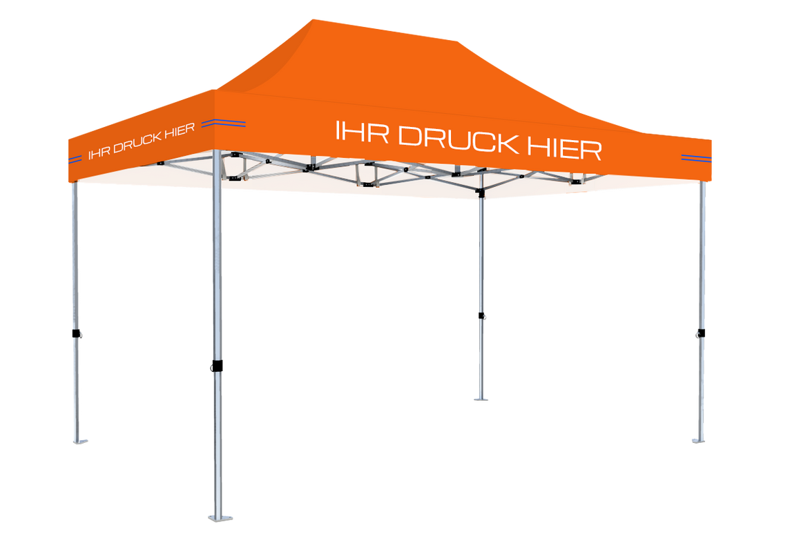Faltpavillon 3x4,5 m - STORM Faltzelt – 45 mm Sechskant-Aluminium STORM45 Serie / 230g/m²-Teilbedruckung Oxford-Polyester / Orange – 1