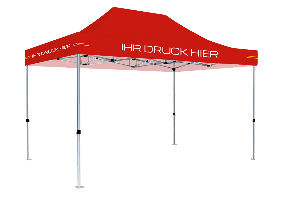 Faltpavillon 3x4,5 m - STORM Faltzelt – 45 mm Sechskant-Aluminium STORM45 Serie / 230g/m²-Teilbedruckung Oxford-Polyester / Rot – 1