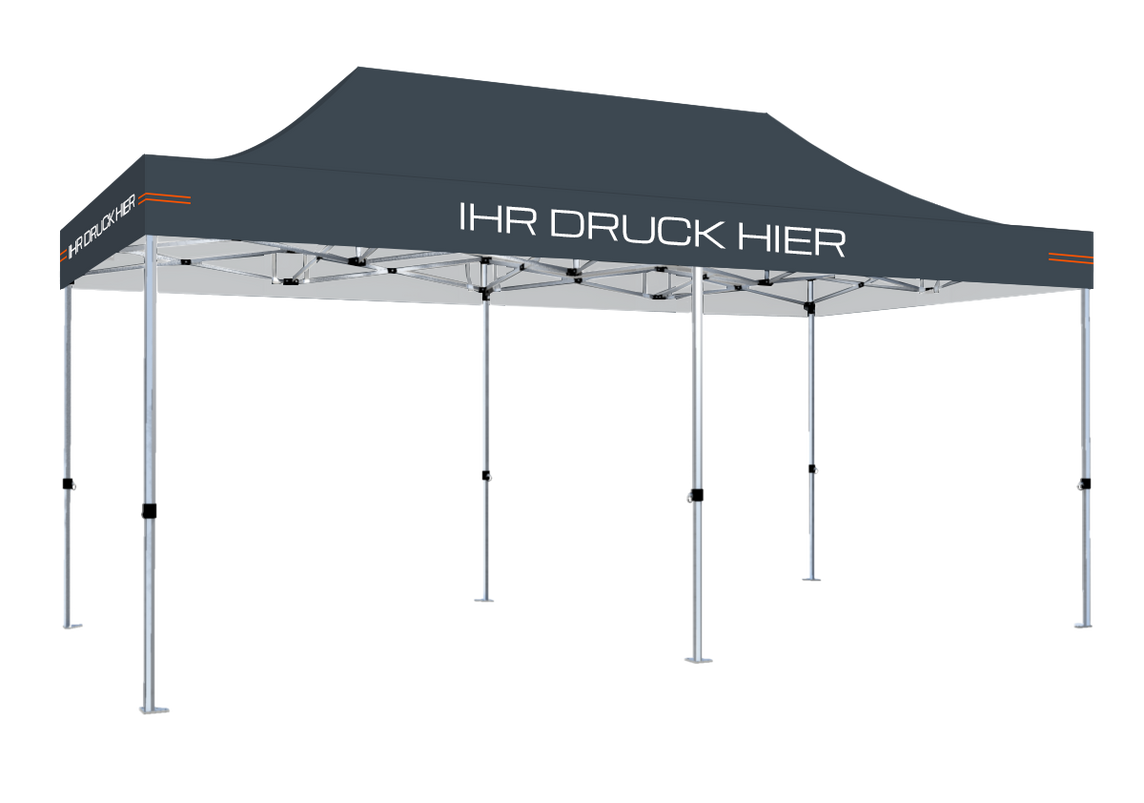 Faltpavillon 3x6 m - STORM Faltzelt – 45 mm Sechskant-Aluminium STORM45 Serie / 230g/m²-Teilbedruckung Oxford-Polyester / Anthrazit – 1
