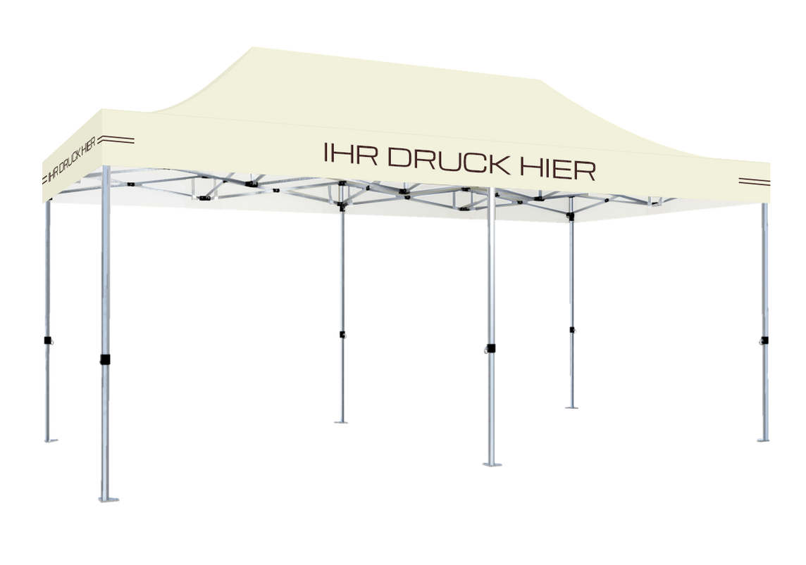 Faltpavillon 3x6 m - STORM Faltzelt – 45 mm Sechskant-Aluminium STORM45 Serie / 230g/m²-Teilbedruckung Oxford-Polyester / Beige – 1