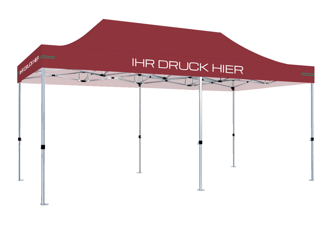 Faltpavillon 3x6 m - STORM Faltzelt – 45 mm Sechskant-Aluminium STORM45 Serie / 230g/m²-Teilbedruckung Oxford-Polyester / Burgund – 1