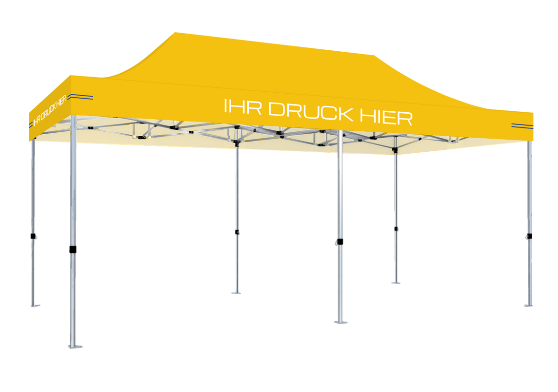Faltpavillon 3x6 m - STORM Faltzelt – 45 mm Sechskant-Aluminium STORM45 Serie / 230g/m²-Teilbedruckung Oxford-Polyester / Gelb – 1