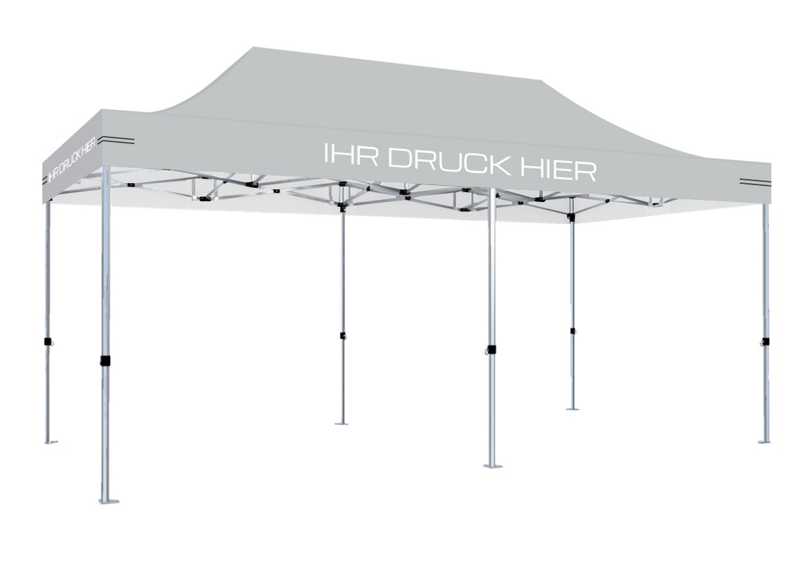 Faltpavillon 3x6 m - STORM Faltzelt – 45 mm Sechskant-Aluminium STORM45 Serie / 230g/m²-Teilbedruckung Oxford-Polyester / Grau – 1