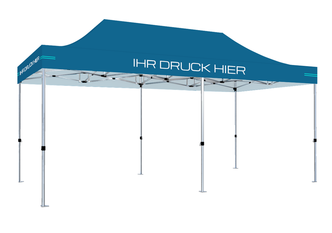 Faltpavillon 3x6 m - STORM Faltzelt – 45 mm Sechskant-Aluminium STORM45 Serie / 230g/m²-Teilbedruckung Oxford-Polyester / Himmelblau – 1