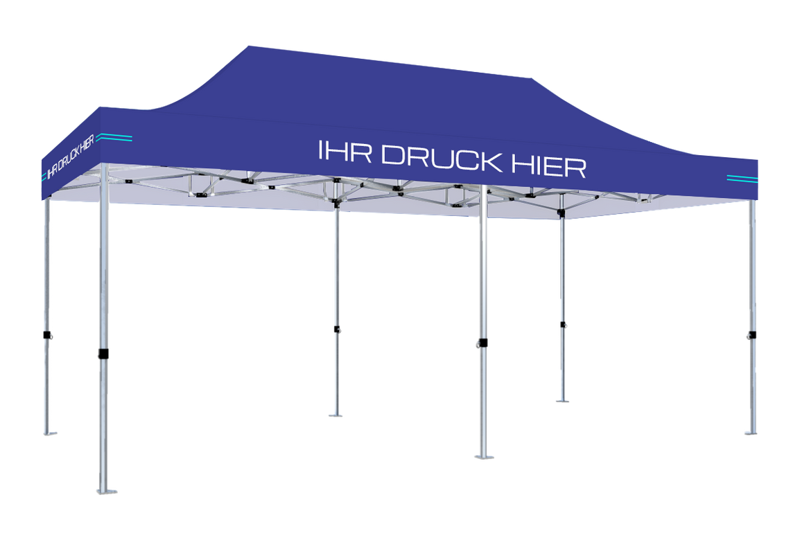 Faltpavillon 3x6 m - STORM Faltzelt – 45 mm Sechskant-Aluminium STORM45 Serie / 230g/m²-Teilbedruckung Oxford-Polyester / Königsblau – 1