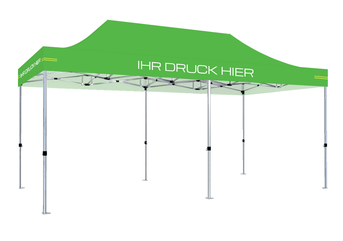 Faltpavillon 3x6 m - STORM Faltzelt – 45 mm Sechskant-Aluminium STORM45 Serie / 230g/m²-Teilbedruckung Oxford-Polyester / Lime – 1