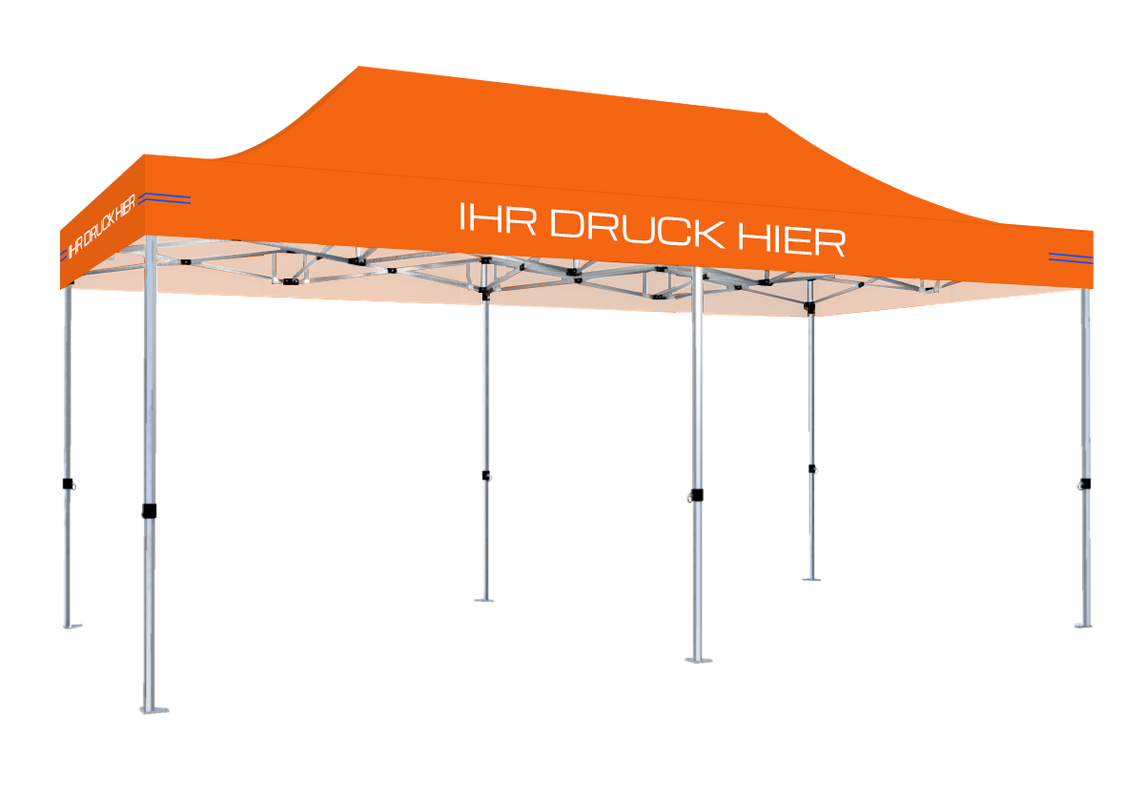 Faltpavillon 3x6 m - STORM Faltzelt – 45 mm Sechskant-Aluminium STORM45 Serie / 230g/m²-Teilbedruckung Oxford-Polyester / Orange – 1
