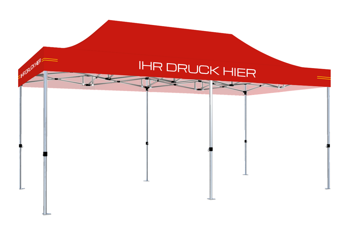 Faltpavillon 3x6 m - STORM Faltzelt – 45 mm Sechskant-Aluminium STORM45 Serie / 230g/m²-Teilbedruckung Oxford-Polyester / Rot – 1