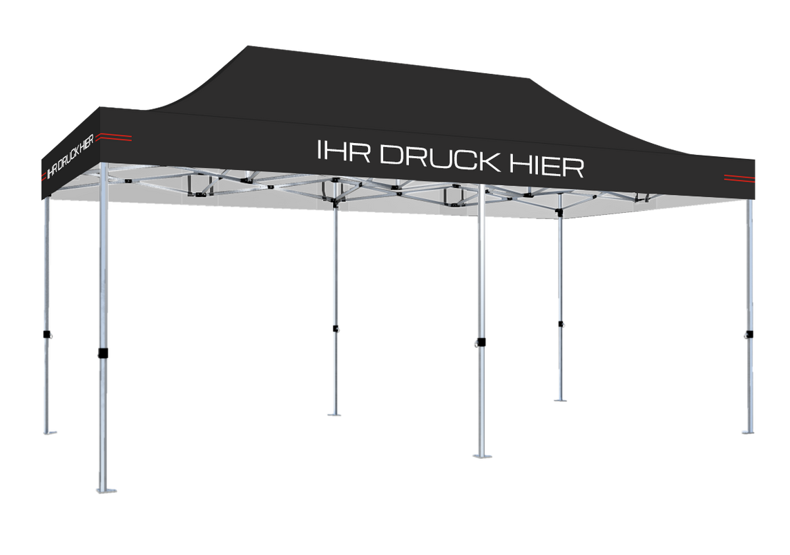 Faltpavillon 3x6 m - STORM Faltzelt – 45 mm Sechskant-Aluminium STORM45 Serie / 230g/m²-Teilbedruckung Oxford-Polyester / Schwarz – 1
