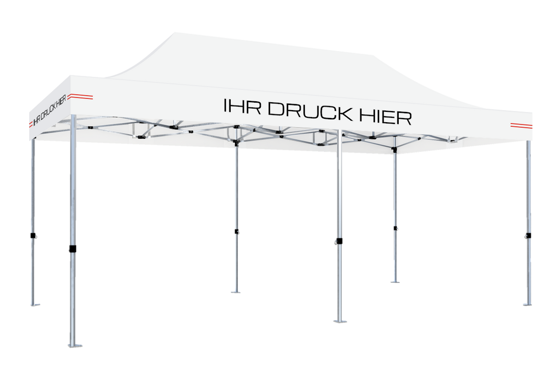 Faltpavillon 3x6 m - STORM Faltzelt – 45 mm Sechskant-Aluminium STORM45 Serie / 230g/m²-Teilbedruckung Oxford-Polyester / Weiß – 1