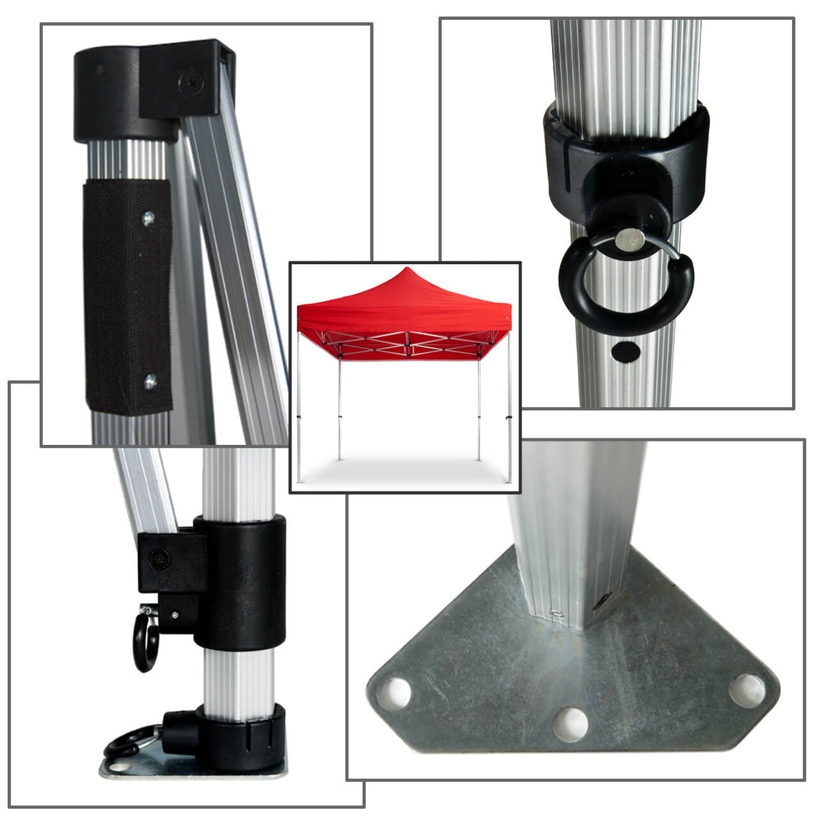 Faltpavillon 2x2 m – STORM Faltzelt – 45 mm Sechskant-Aluminium STORM45 Serie / 350g/m²-Vollbedruckung Oxford-Polyester, B1 schwer entflammbar nach DIN 4102-1 / Rot