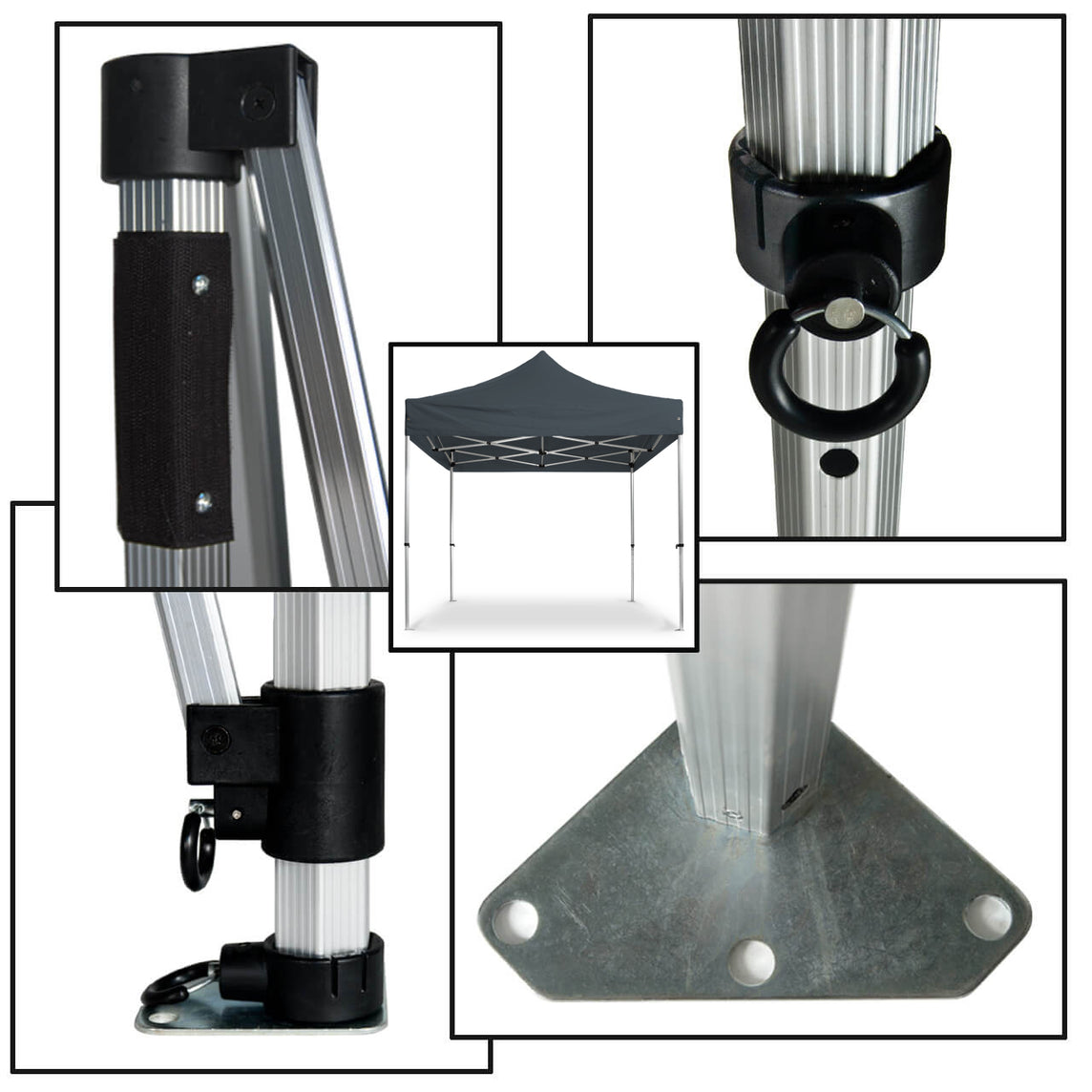 Faltpavillon 3x3 m – STORM Faltzelt – 45 mm Sechskant-Aluminium STORM45 Serie / 350g/m²-Vollbedruckung Oxford-Polyester, B1 schwer entflammbar nach DIN 4102-1 / Anthrazit