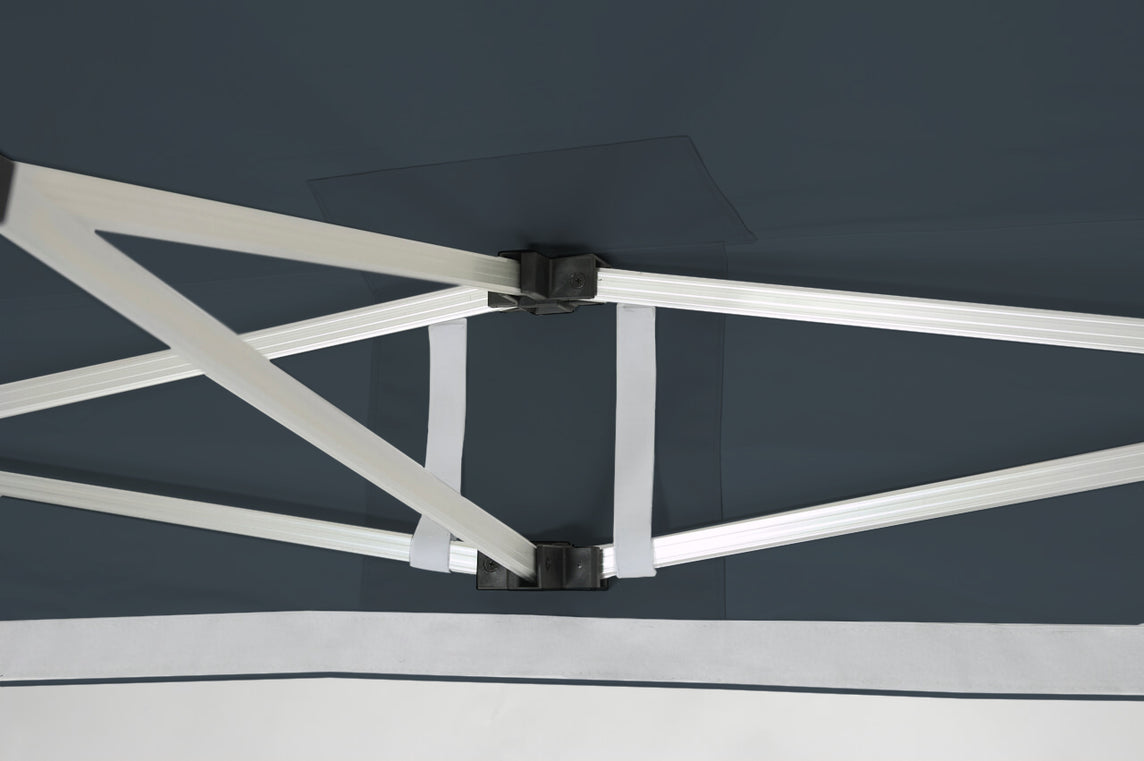 Faltpavillon 3x3 m – STORM Faltzelt – 45 mm Sechskant-Aluminium STORM45 Serie / 350g/m²-Vollbedruckung Oxford-Polyester, B1 schwer entflammbar nach DIN 4102-1 / Anthrazit