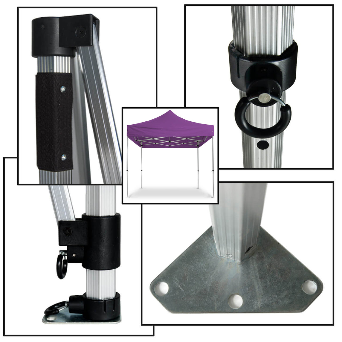 Faltpavillon 3x3 m – STORM Faltzelt – 45 mm Sechskant-Aluminium STORM45 Serie / 350g/m²-Vollbedruckung Oxford-Polyester, B1 schwer entflammbar nach DIN 4102-1 / Lila