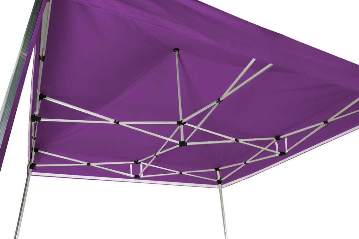 Faltpavillon 3x3 m – STORM Faltzelt – 45 mm Sechskant-Aluminium STORM45 Serie / 350g/m²-Vollbedruckung Oxford-Polyester, B1 schwer entflammbar nach DIN 4102-1 / Lila