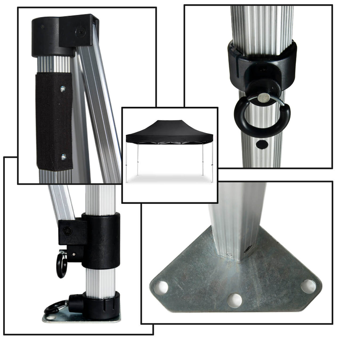 Faltpavillon 3x4,5 m - STORM Faltzelt – 45 mm Sechskant-Aluminium STORM45 Serie / 230g/m²-Vollbedruckung Oxford-Polyester / Schwarz