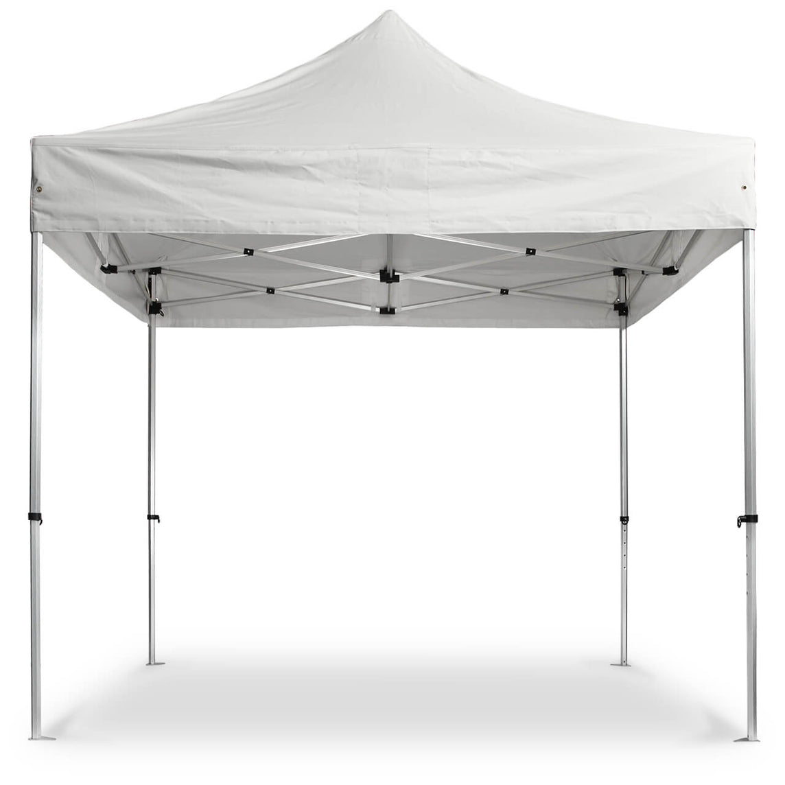 Faltpavillon 2x2 m – STORM Faltzelt – 45 mm Sechskant-Aluminium STORM45 Serie / 350g/m²-Vollbedruckung Oxford-Polyester, B1 schwer entflammbar nach DIN 4102-1 / Weiß