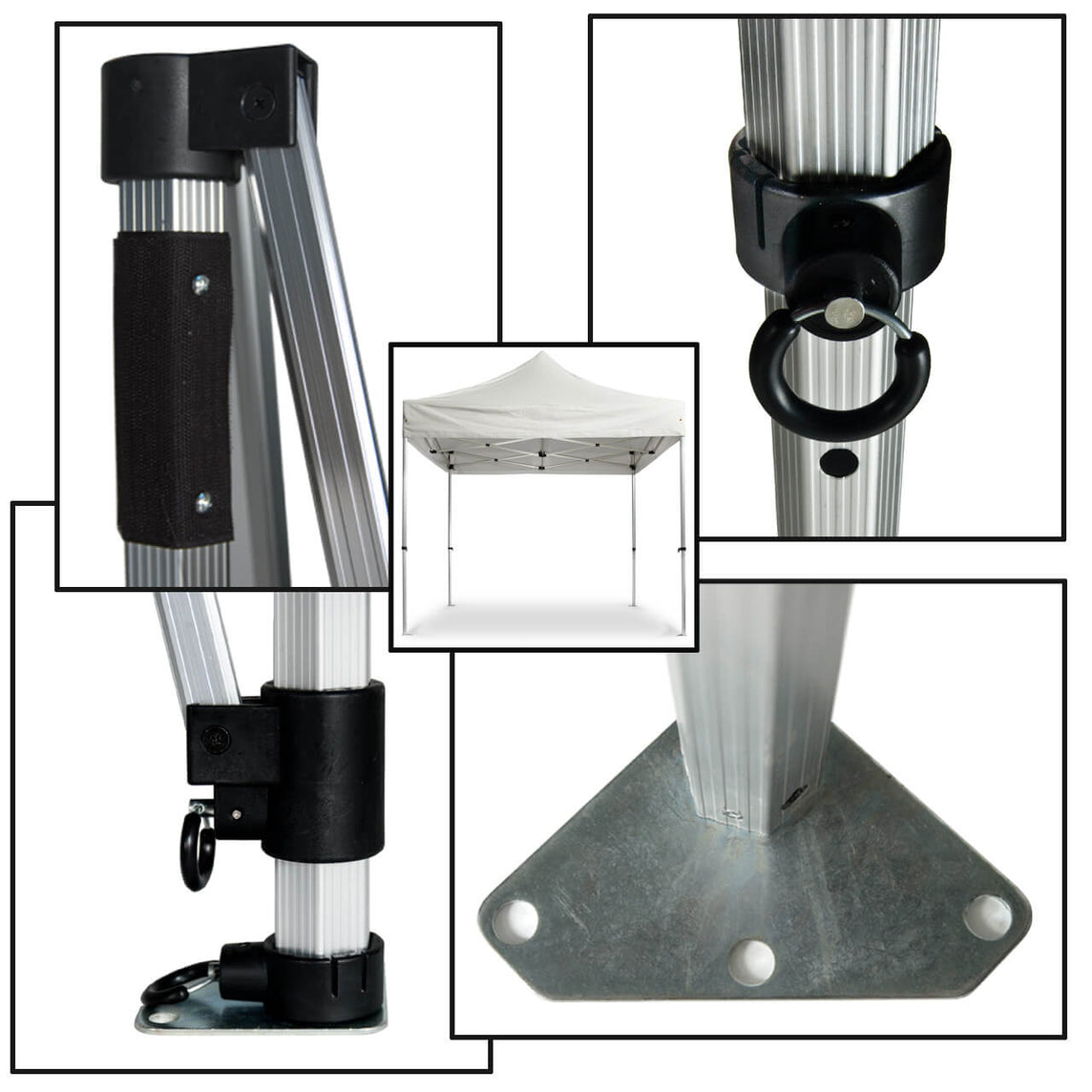 Faltpavillon 2x2 m – STORM Faltzelt – 45 mm Sechskant-Aluminium STORM45 Serie / 350g/m²-Vollbedruckung Oxford-Polyester, B1 schwer entflammbar nach DIN 4102-1 / Weiß