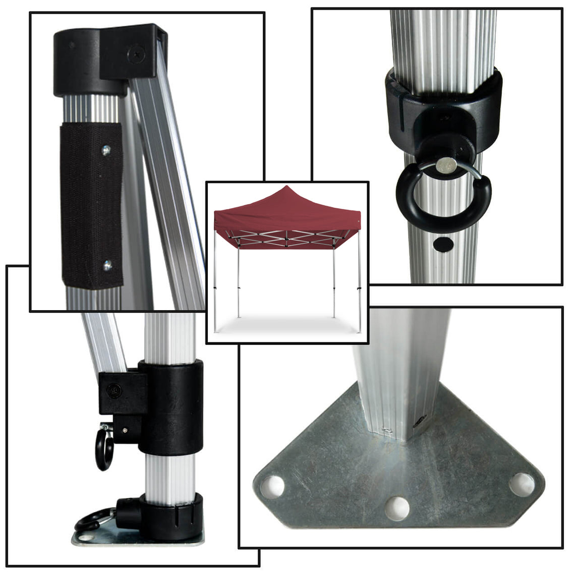 Faltpavillon 3x3 m – STORM Faltzelt – 45 mm Sechskant-Aluminium STORM45 Serie / 230g/m²-Teilbedruckung Oxford-Polyester / Burgund