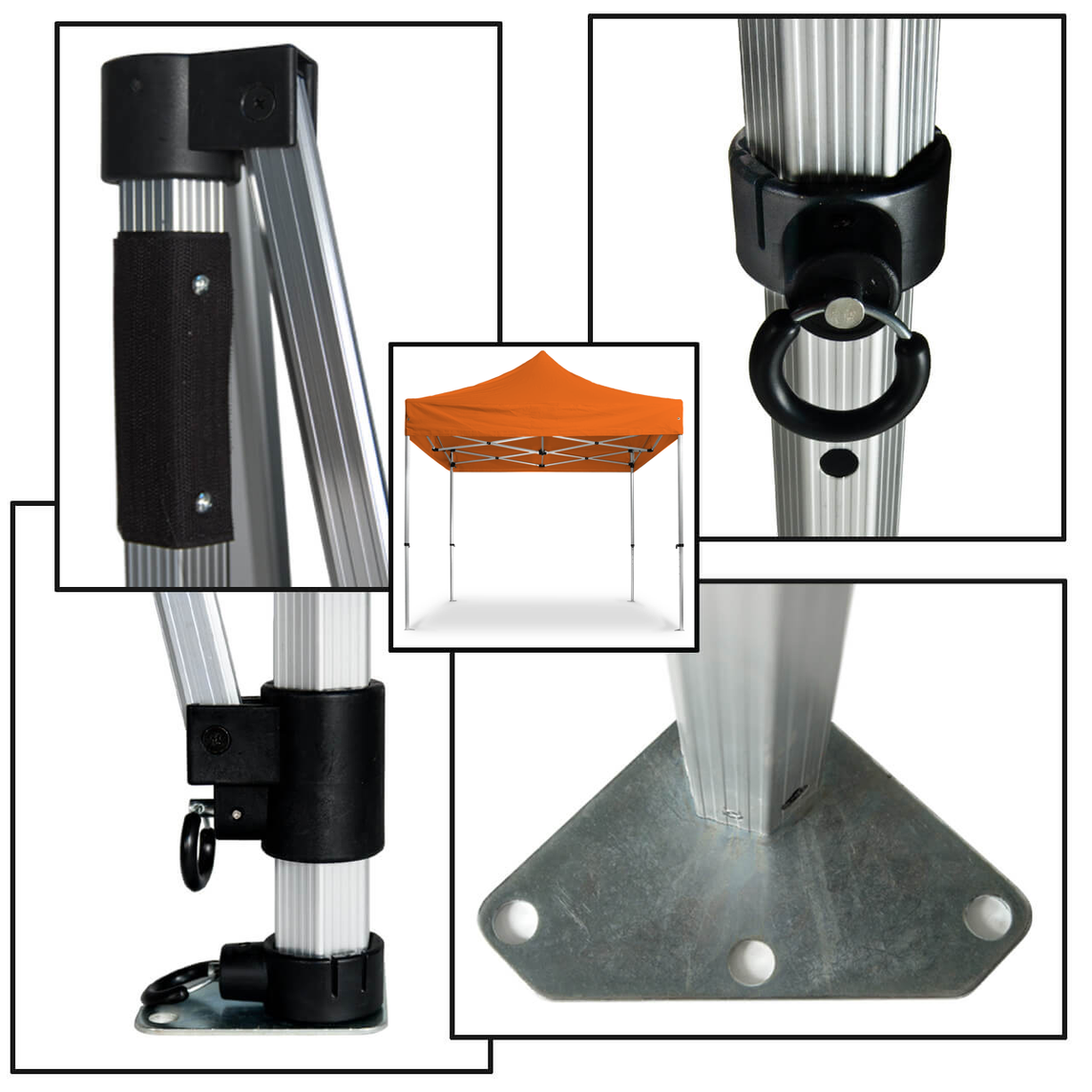 Faltpavillon 3x3 m – STORM Faltzelt – 45 mm Sechskant-Aluminium STORM45 Serie / 230g/m²-Teilbedruckung Oxford-Polyester / Orange