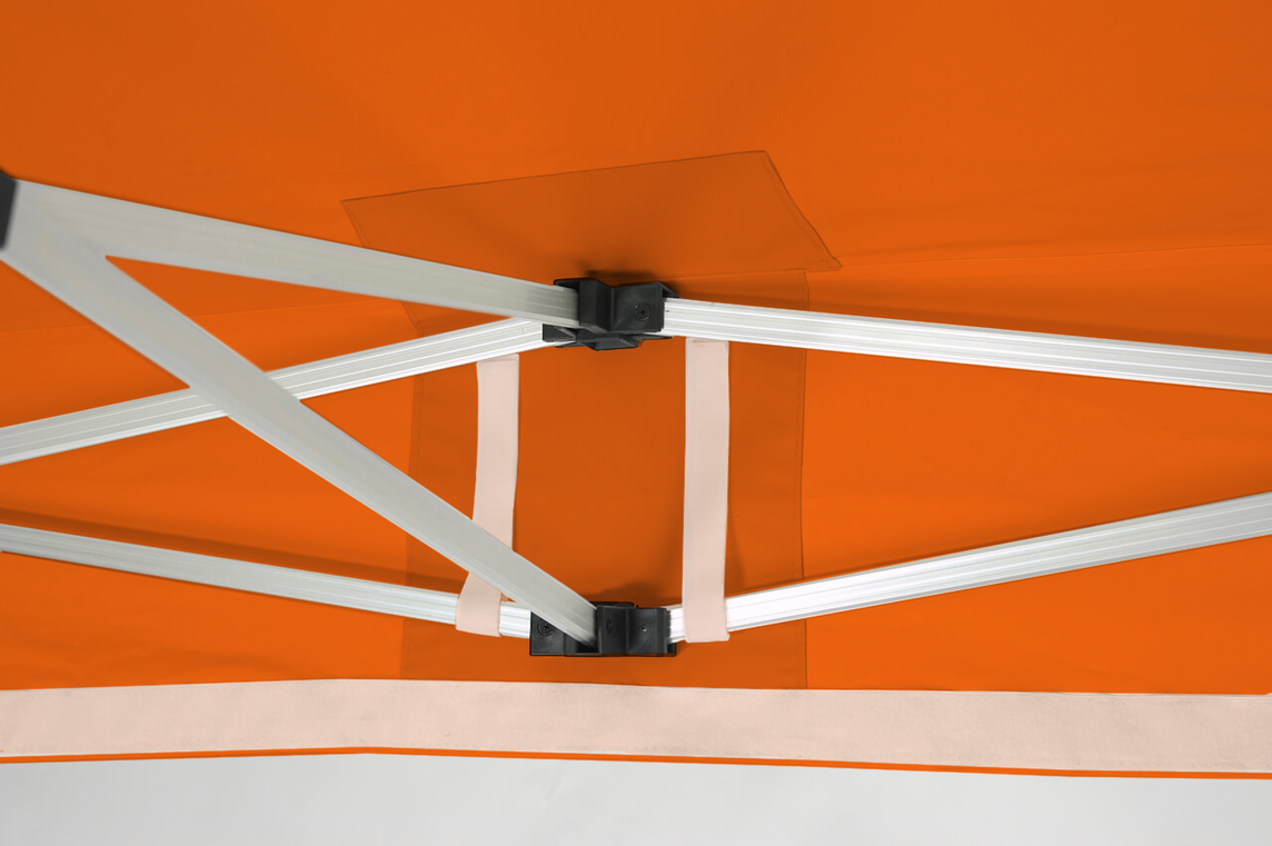 Faltpavillon 3x3 m – STORM Faltzelt – 45 mm Sechskant-Aluminium STORM45 Serie / 230g/m²-Teilbedruckung Oxford-Polyester / Orange