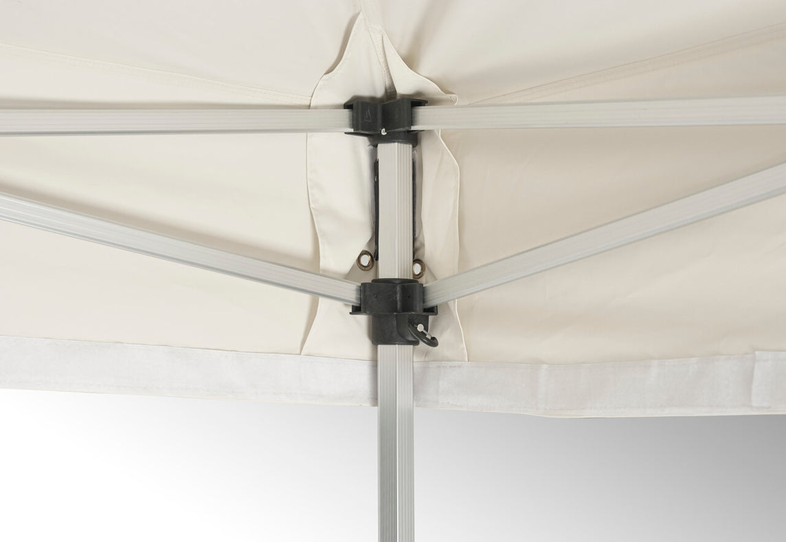 Faltpavillon 3x3 m – STORM Faltzelt – 45 mm Sechskant-Aluminium STORM45 Serie / 350g/m²-Vollbedruckung Oxford-Polyester, B1 schwer entflammbar nach DIN 4102-1 / Beige