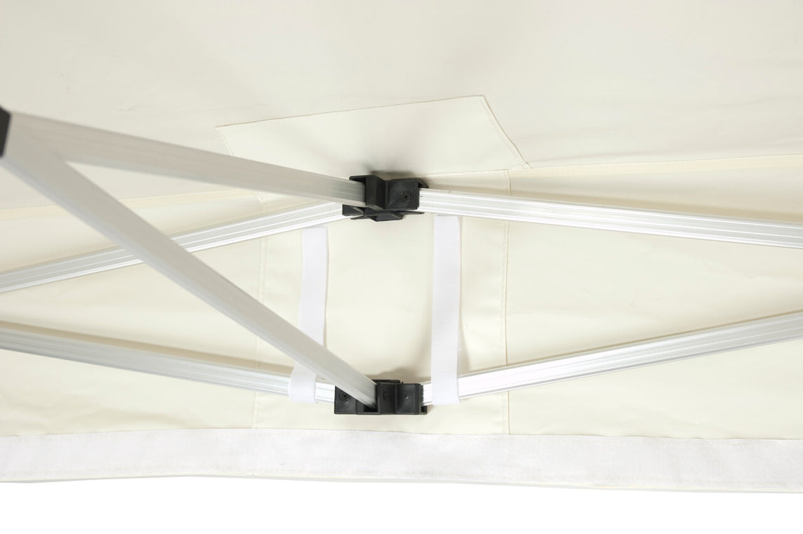 Faltpavillon 3x3 m – STORM Faltzelt – 45 mm Sechskant-Aluminium STORM45 Serie / 350g/m²-Vollbedruckung Oxford-Polyester, B1 schwer entflammbar nach DIN 4102-1 / Beige