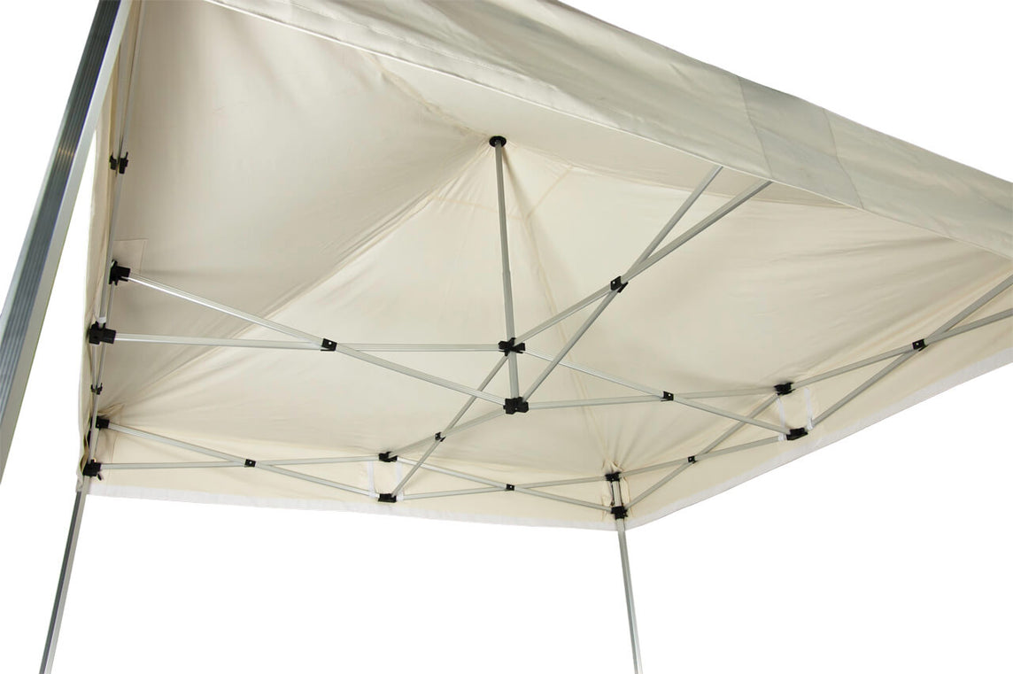 Faltpavillon 3x3 m – STORM Faltzelt – 45 mm Sechskant-Aluminium STORM45 Serie / 350g/m²-Vollbedruckung Oxford-Polyester, B1 schwer entflammbar nach DIN 4102-1 / Beige