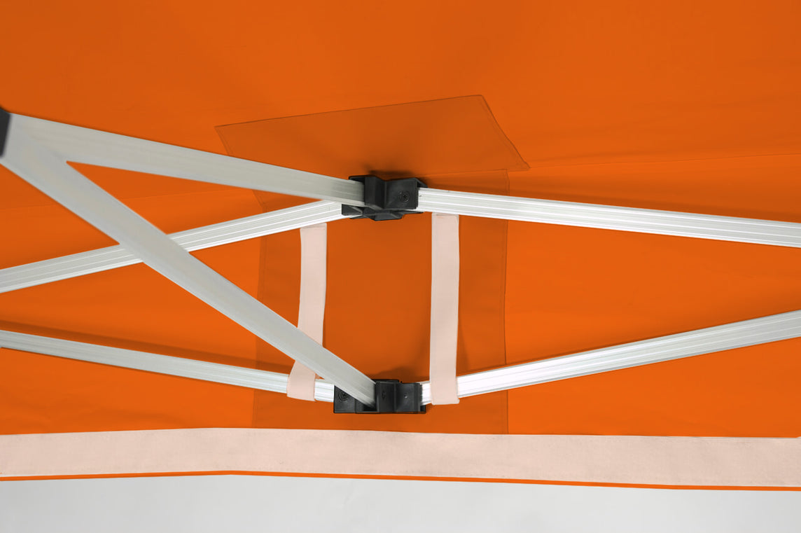 Faltpavillon 3x4,5 m - STORM Faltzelt – 45 mm Sechskant-Aluminium STORM45 Serie / 230g/m²-Teilbedruckung Oxford-Polyester / Orange
