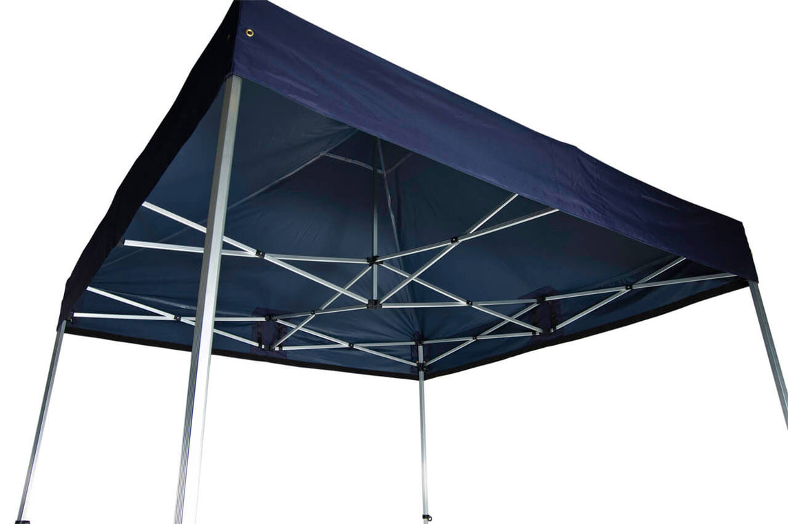 Faltpavillon 2x2 m – STORM Faltzelt – 45 mm Sechskant-Aluminium STORM45 Serie / 350g/m²-Vollbedruckung Oxford-Polyester, B1 schwer entflammbar nach DIN 4102-1 / Navyblau