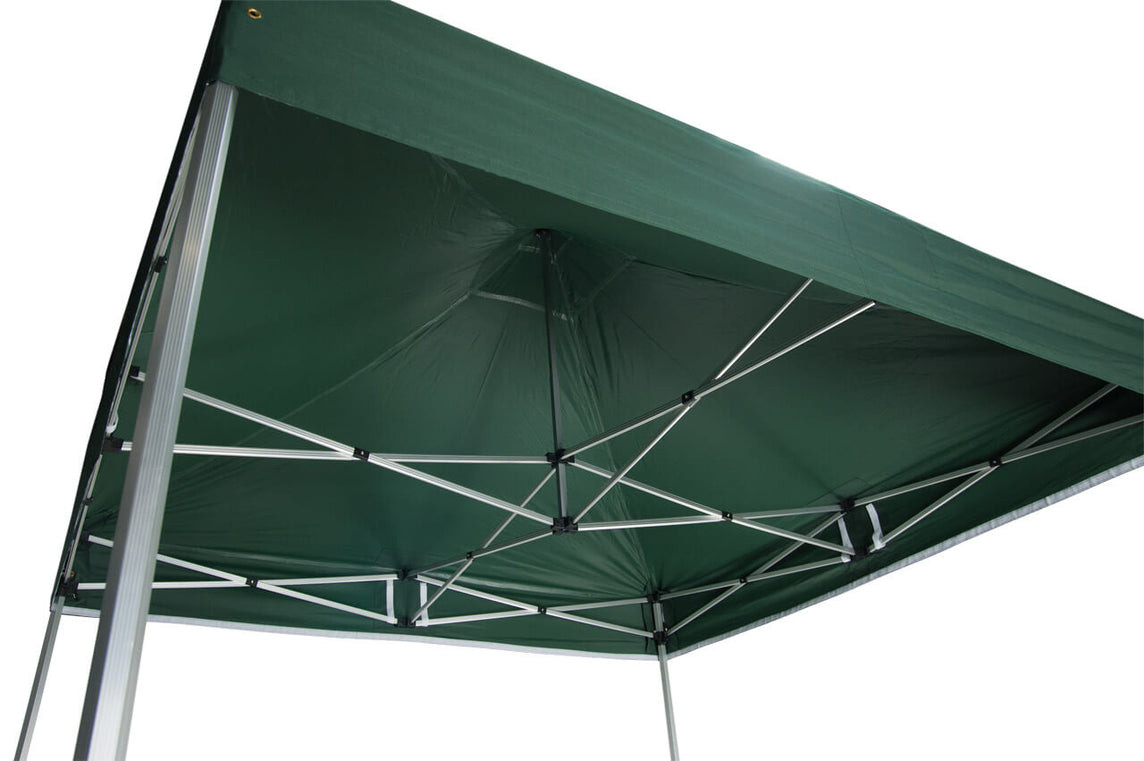 Faltpavillon 2x2 m – STORM Faltzelt – 45 mm Sechskant-Aluminium STORM45 Serie / 350g/m²-Vollbedruckung Oxford-Polyester, B1 schwer entflammbar nach DIN 4102-1 / Grün