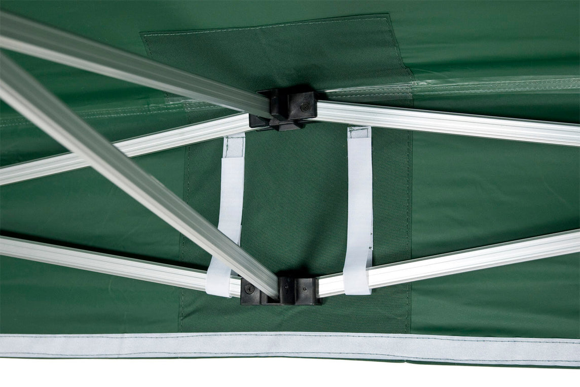 Faltpavillon 3x3 m – STORM Faltzelt – 45 mm Sechskant-Aluminium STORM45 Serie / 350g/m²-Vollbedruckung Oxford-Polyester, B1 schwer entflammbar nach DIN 4102-1 / Grün