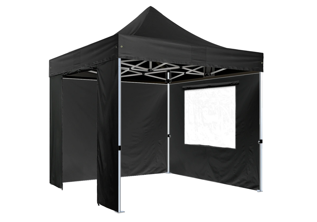 Schwarzer Faltpavillon mit 3 Seitenwänden