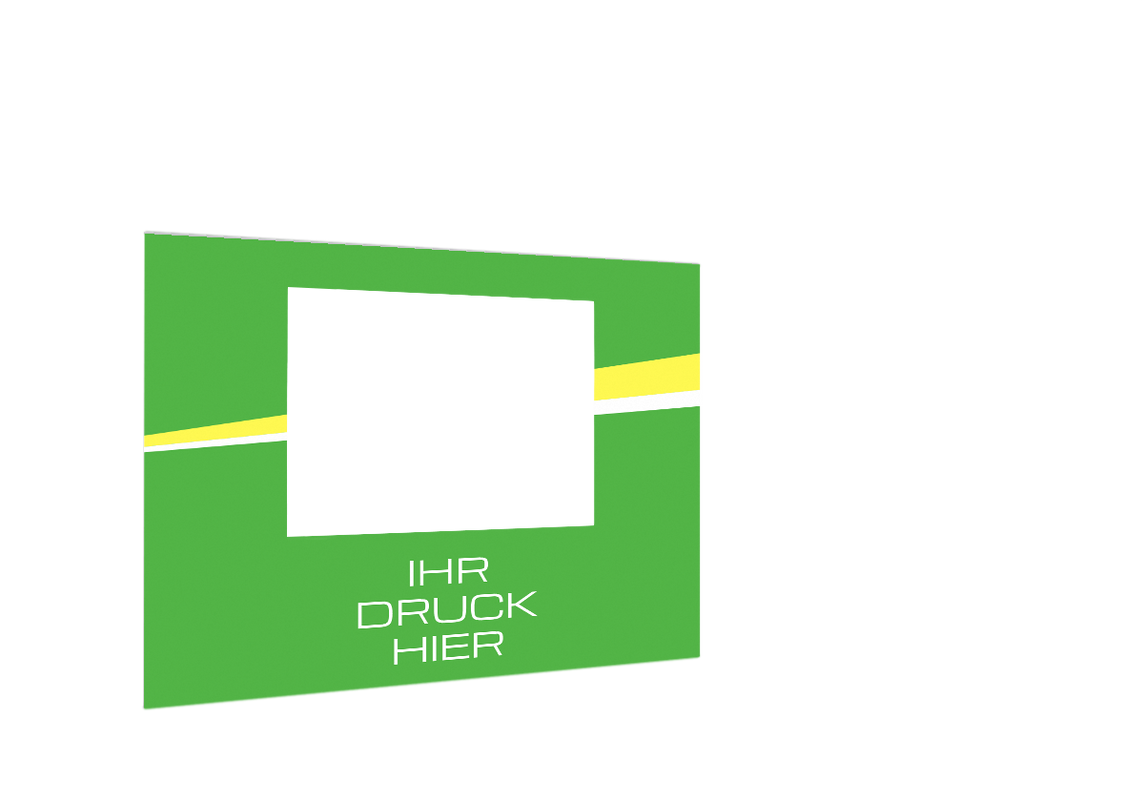 Vordere Seitenwand bedruckt und B1-zertifiziert mit Fenster für Stormtent 3x6 m Lime in 320g/m²
