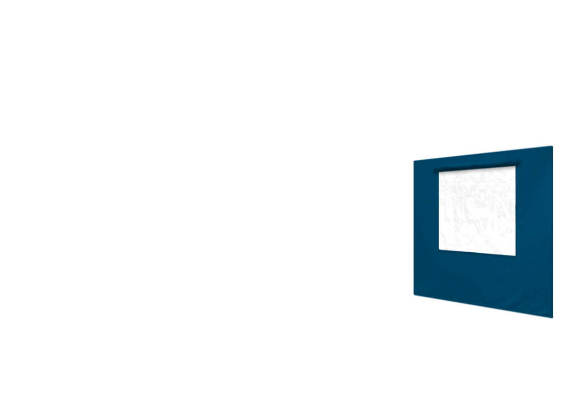 Rechte Seitenwand mit Fenster für Stormtent 3x6 m Himmelblau in 320g/m²