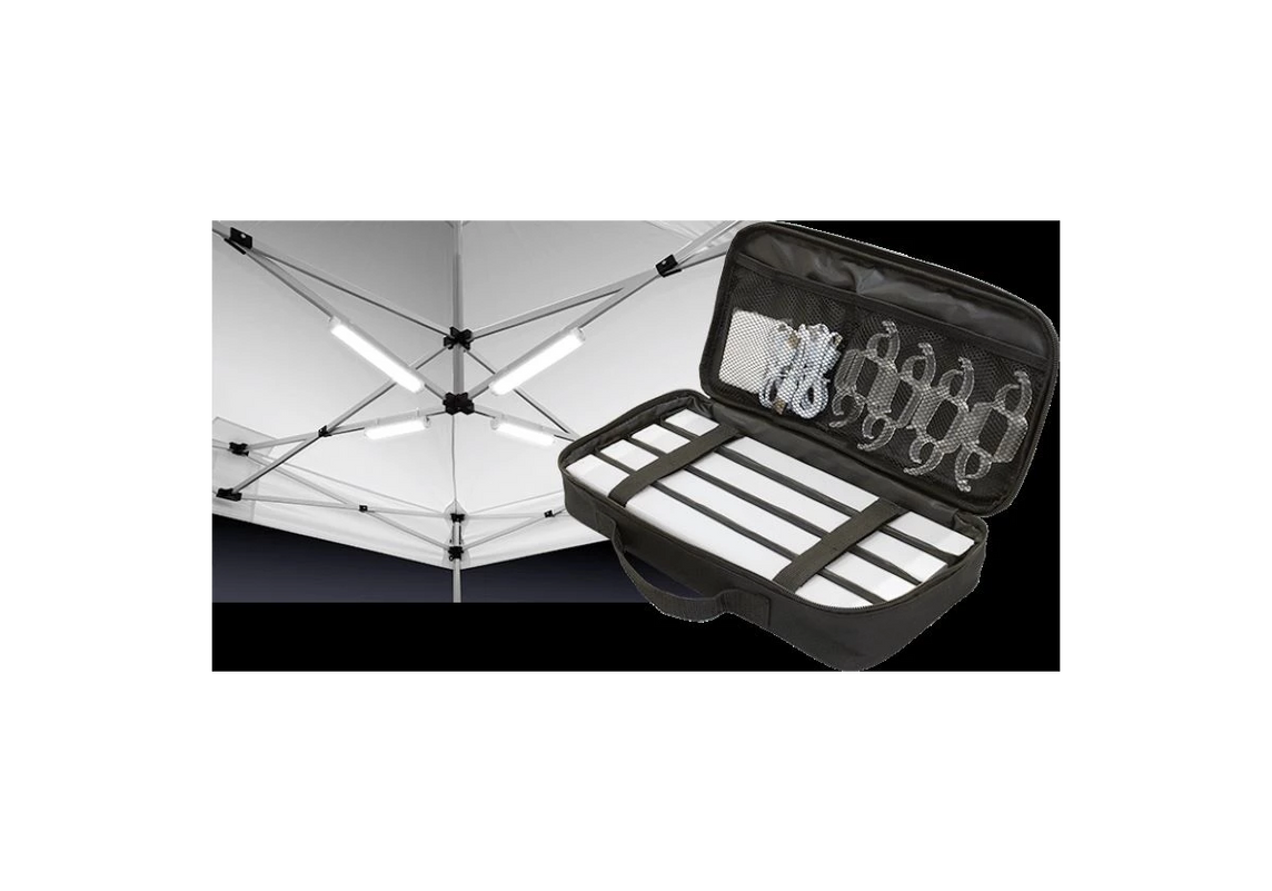 Akku Led Set Tasche mit Faltpavillon im Hintergrund – 600 Lumen / Tageslicht
