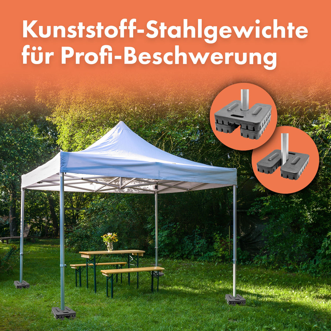 Polymer Stahlgewicht draußen am Faltpavillon befestigt – 12 kg / 2er-Set