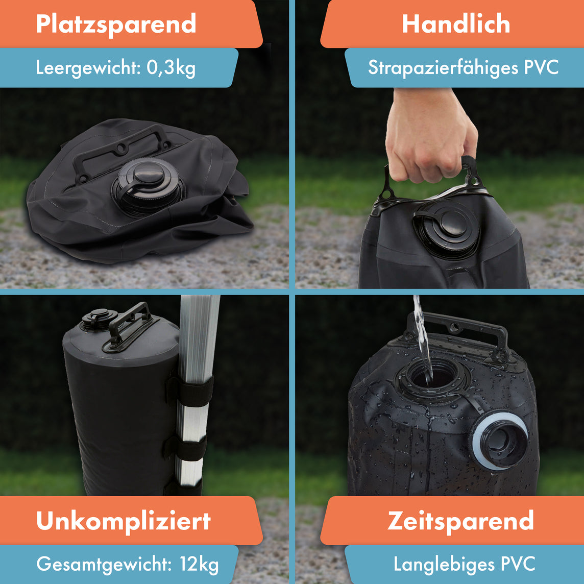 Schwarzes Wassergewicht aus PVC – 10 Liter / 4 Stk.